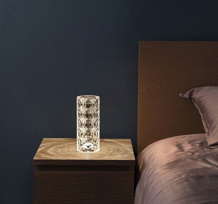 Nordic Crystal USB Lamp - Touch Dimming Diamond Night Light with Rose Projector