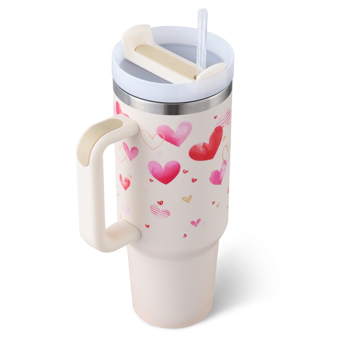 40oz Insulated Tumbler with Handle & Straw - Stainless Steel Travel Mug
