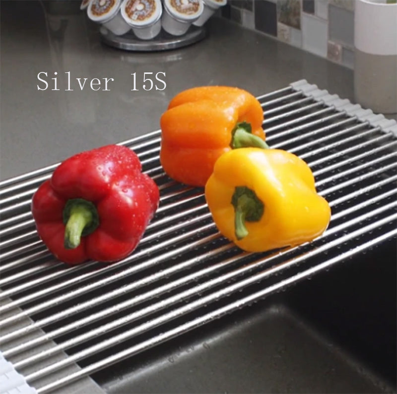 Folding Kitchen Sink Rack - Stainless Steel Dish Drying Organizer