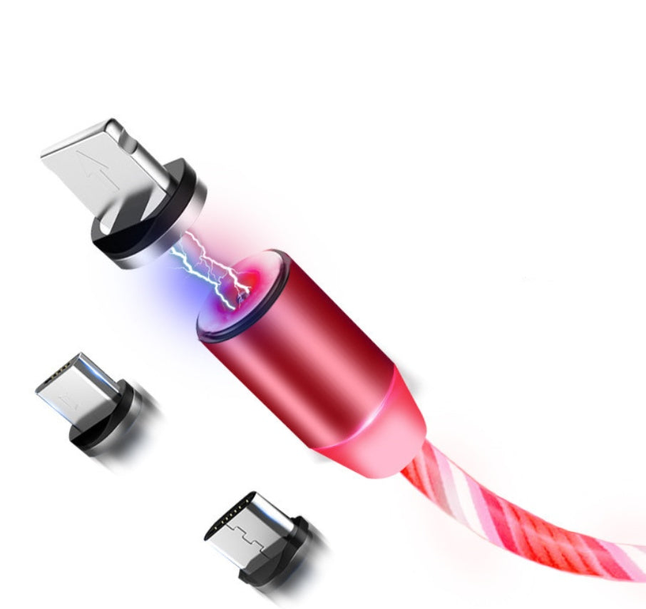 Magnetic Streaming Cable - 3-in-1 LED Flow Charging Cable for iPhone/Android/USB-C