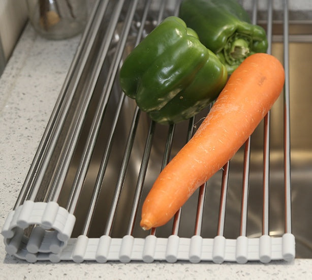 Folding Kitchen Sink Rack - Stainless Steel Dish Drying Organizer