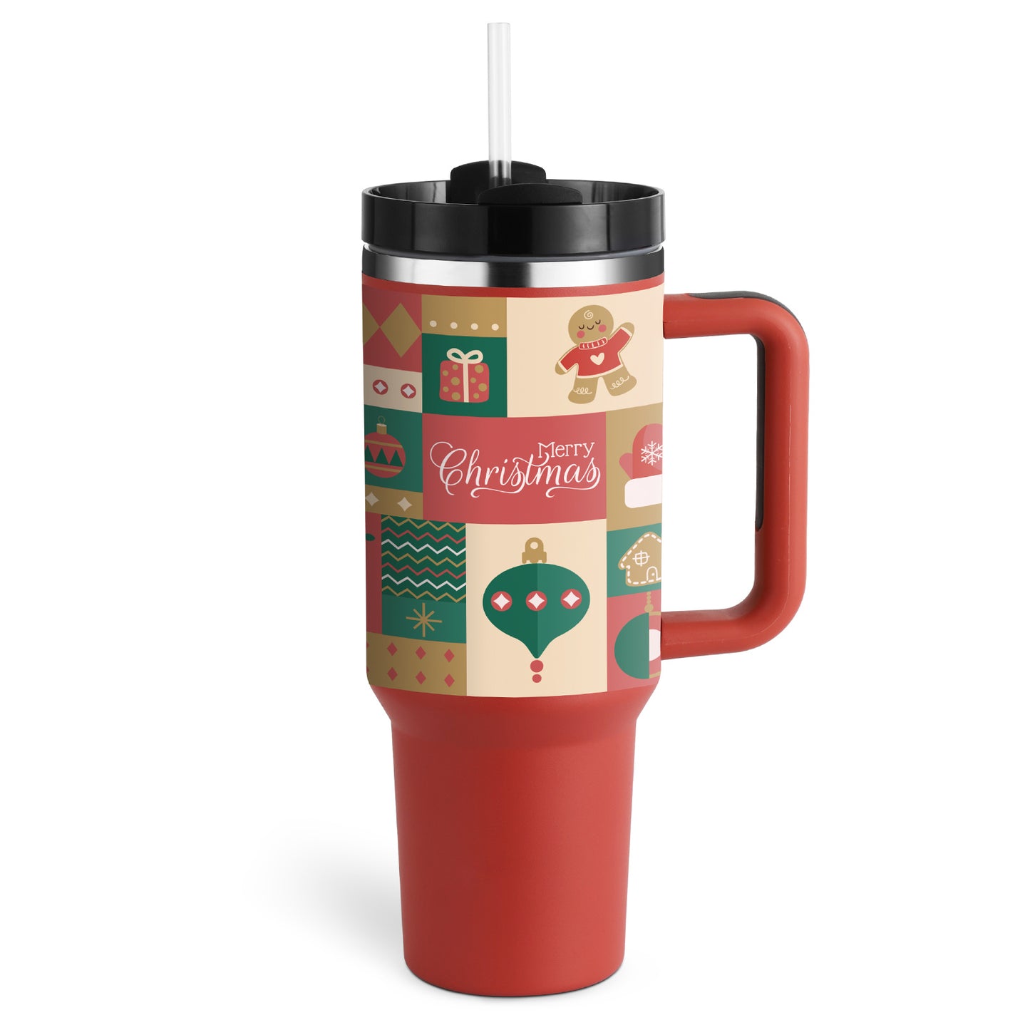 40oz Insulated Tumbler with Handle & Straw - Stainless Steel Travel Mug