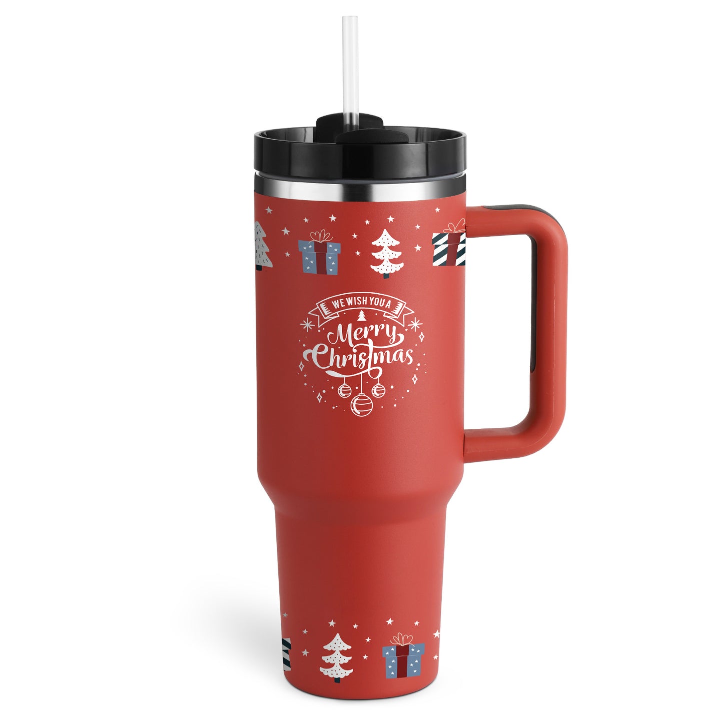 40oz Insulated Tumbler with Handle & Straw - Stainless Steel Travel Mug