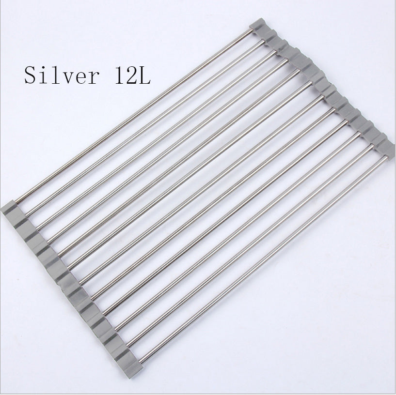 Folding Kitchen Sink Rack - Stainless Steel Dish Drying Organizer