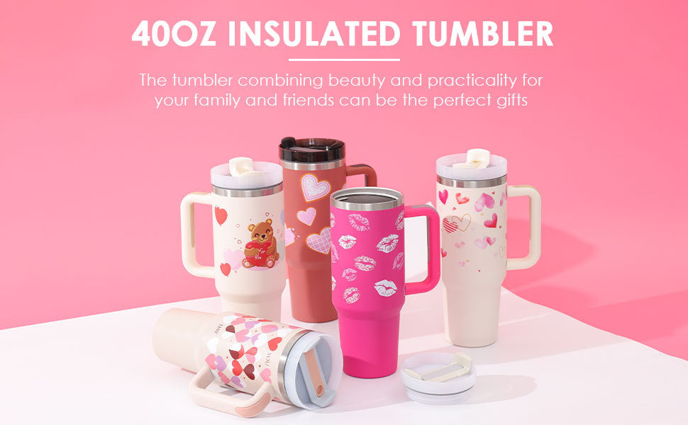40oz Insulated Tumbler with Handle & Straw - Stainless Steel Travel Mug