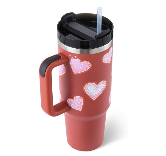 40oz Insulated Tumbler with Handle & Straw - Stainless Steel Travel Mug