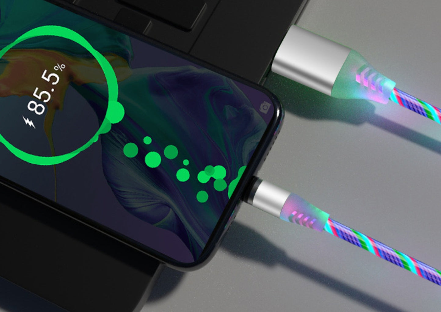 Magnetic Streaming Cable - 3-in-1 LED Flow Charging Cable for iPhone/Android/USB-C