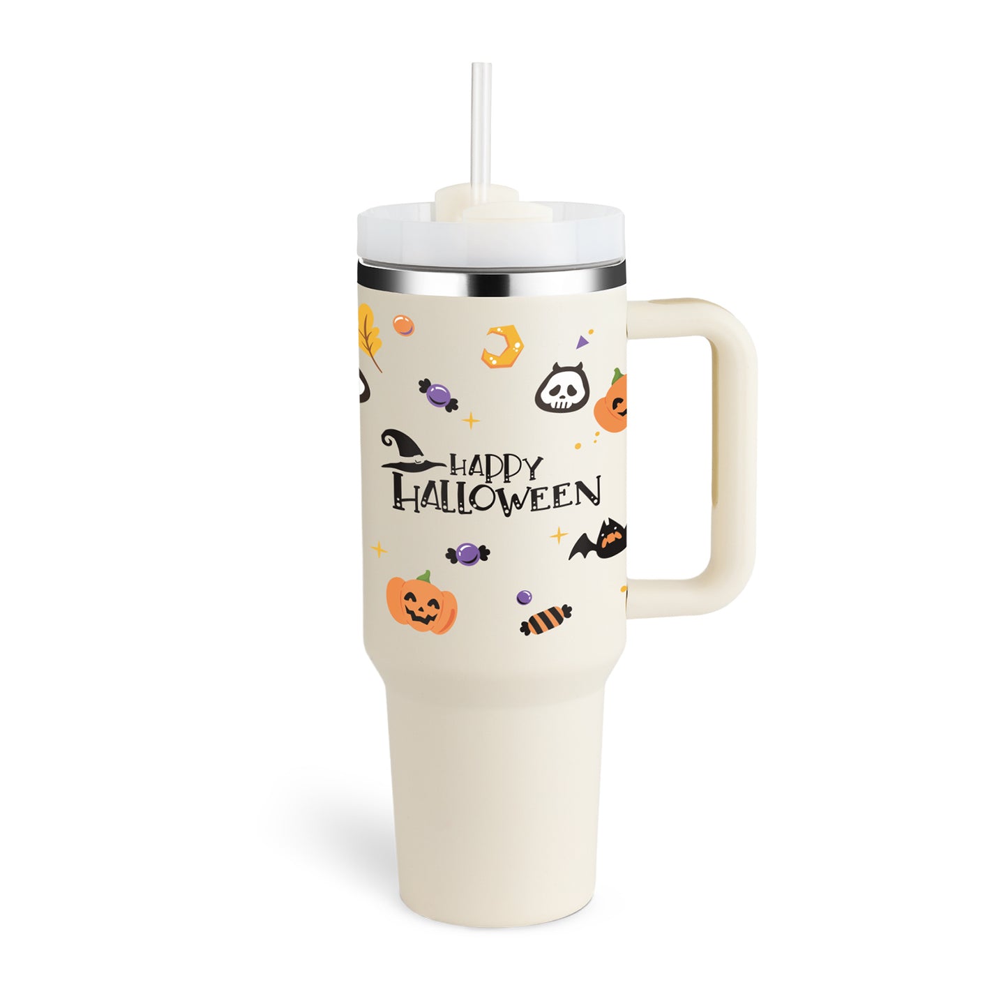 40oz Insulated Tumbler with Handle & Straw - Stainless Steel Travel Mug