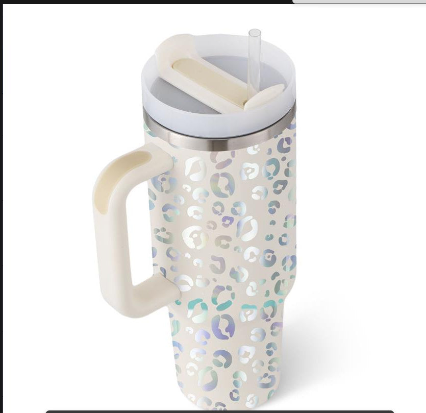 40oz Insulated Tumbler with Handle & Straw - Stainless Steel Travel Mug