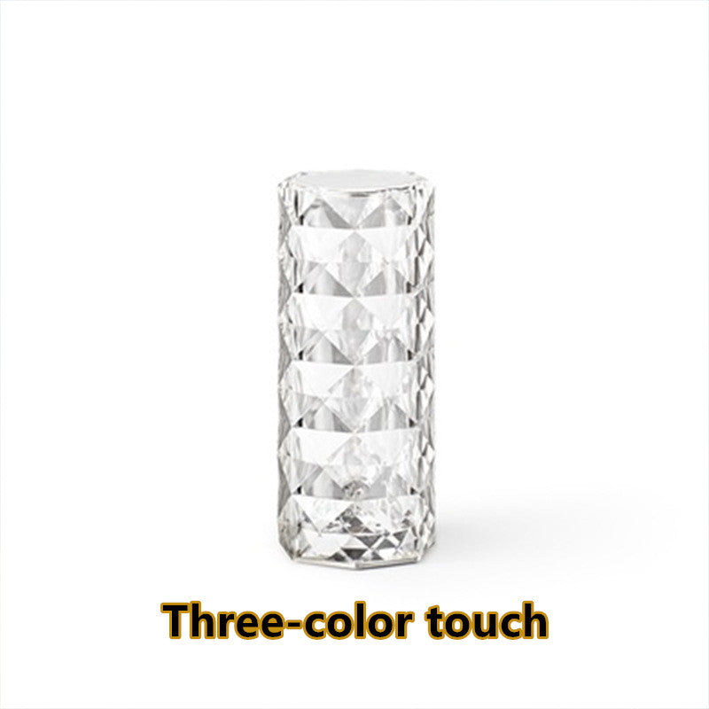 Nordic Crystal USB Lamp - Touch Dimming Diamond Night Light with Rose Projector