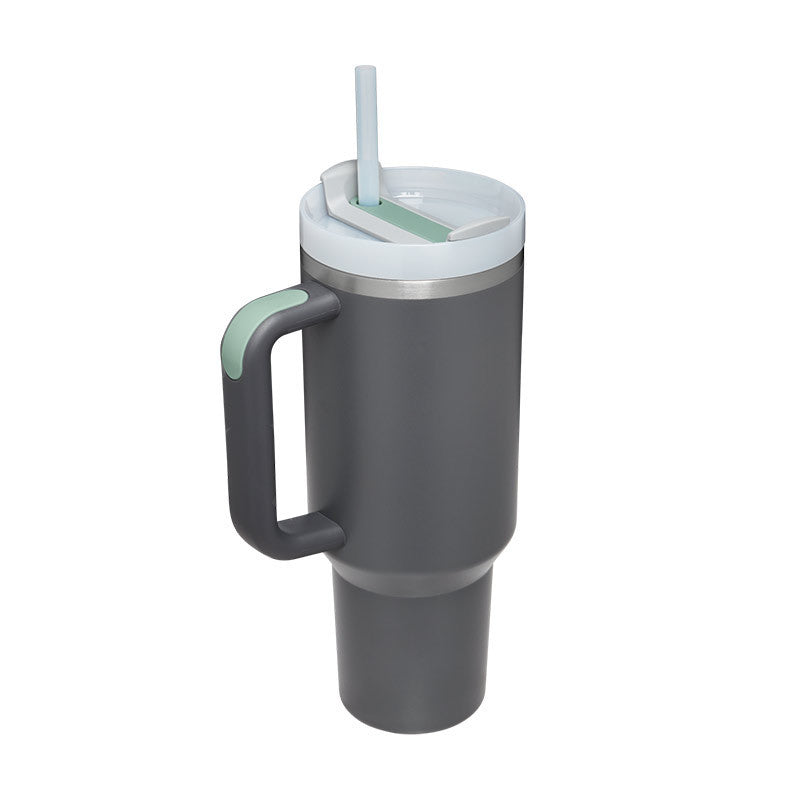 40oz Insulated Tumbler with Handle & Straw - Stainless Steel Travel Mug