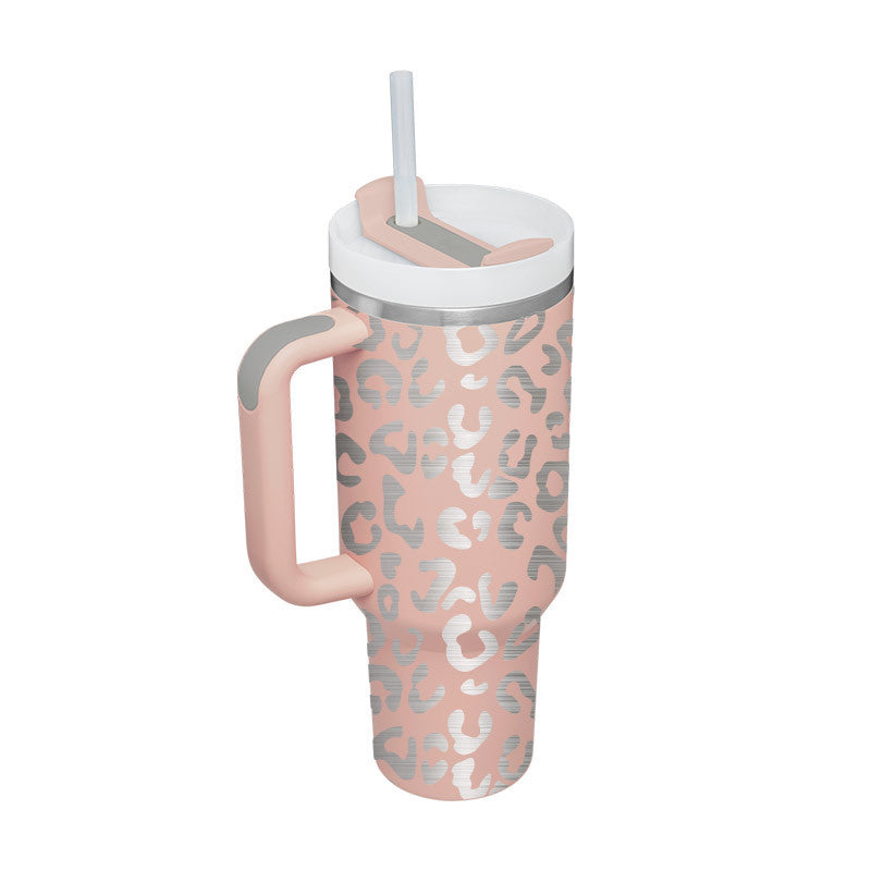 40oz Insulated Tumbler with Handle & Straw - Stainless Steel Travel Mug