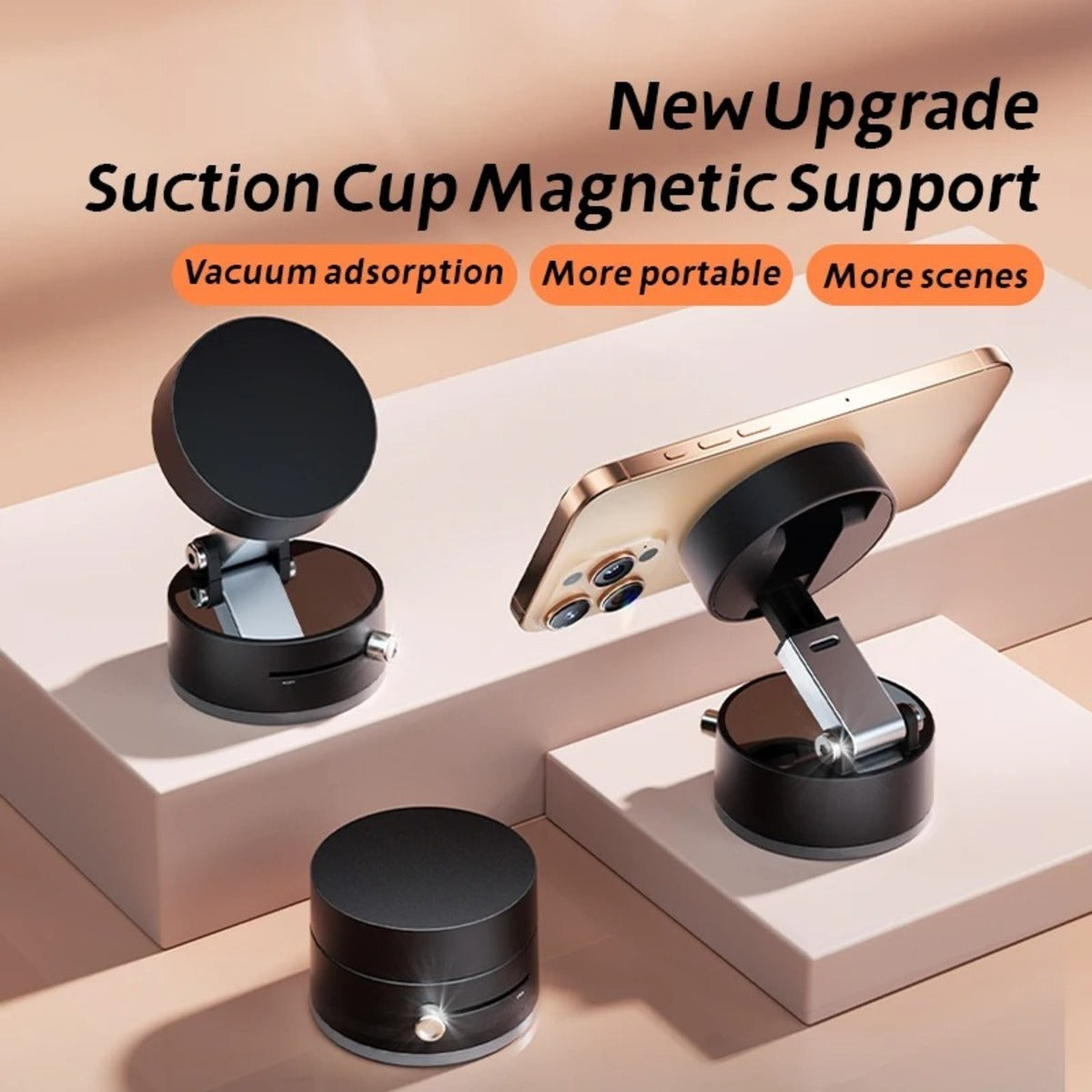 Magnetic Car Phone Holder - 360° Foldable Dashboard Mount with Vacuum Suction
