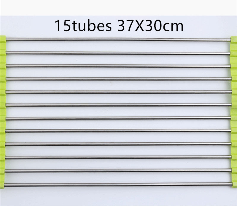 Folding Kitchen Sink Rack - Stainless Steel Dish Drying Organizer