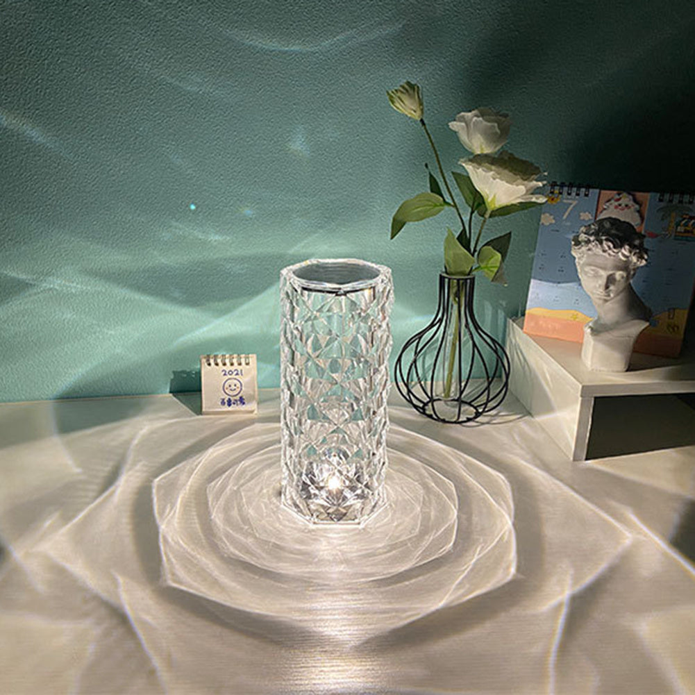 Nordic Crystal USB Lamp - Touch Dimming Diamond Night Light with Rose Projector