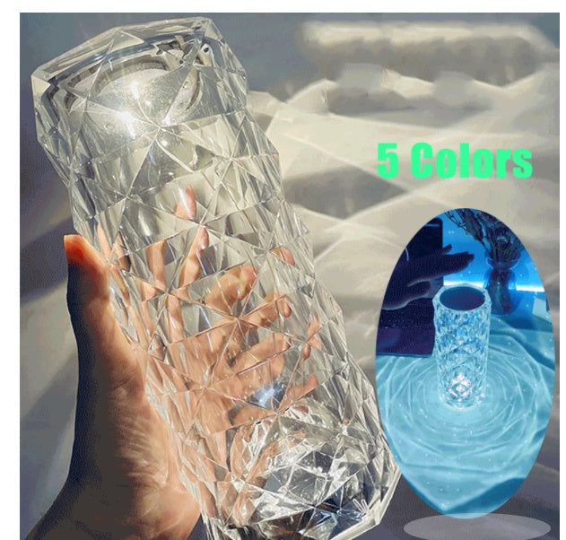 Nordic Crystal USB Lamp - Touch Dimming Diamond Night Light with Rose Projector