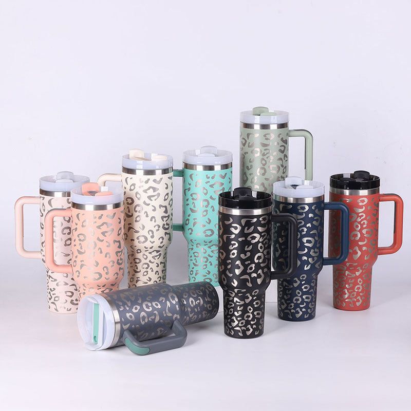 40oz Insulated Tumbler with Handle & Straw - Stainless Steel Travel Mug