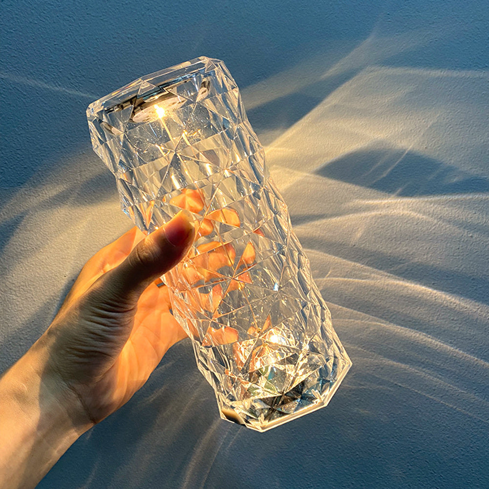 Nordic Crystal USB Lamp - Touch Dimming Diamond Night Light with Rose Projector