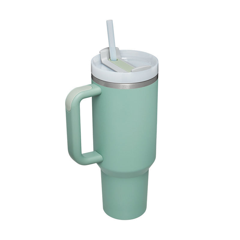 40oz Insulated Tumbler with Handle & Straw - Stainless Steel Travel Mug