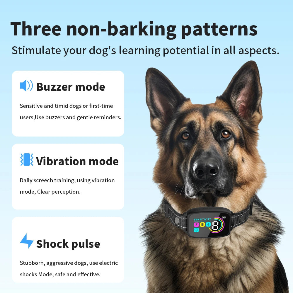 Smart Anti-Bark Dog Collar - Rechargeable Training Collar with Digital Display