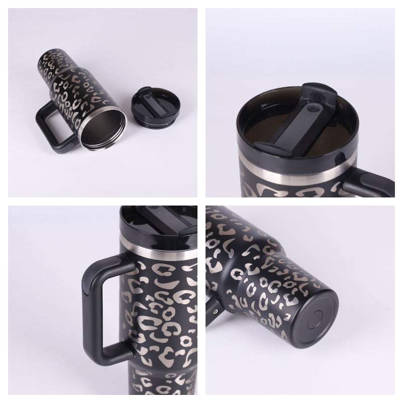 40oz Insulated Tumbler with Handle & Straw - Stainless Steel Travel Mug