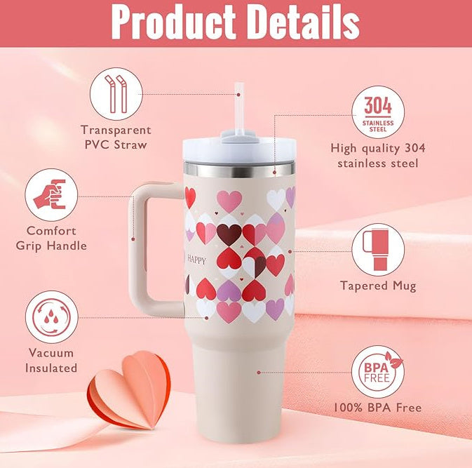 40oz Insulated Tumbler with Handle & Straw - Stainless Steel Travel Mug