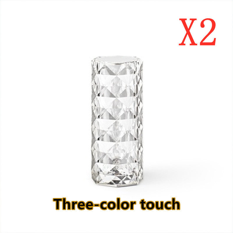 Nordic Crystal USB Lamp - Touch Dimming Diamond Night Light with Rose Projector