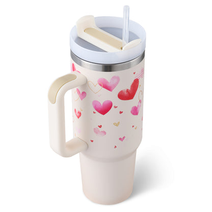 40oz Insulated Tumbler with Handle & Straw - Stainless Steel Travel Mug