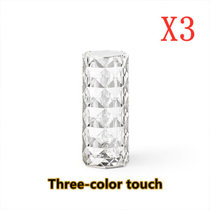 Nordic Crystal USB Lamp - Touch Dimming Diamond Night Light with Rose Projector