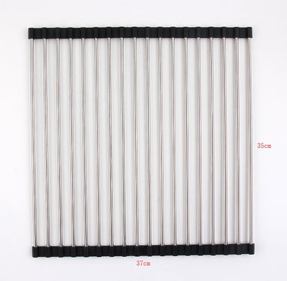 Folding Kitchen Sink Rack - Stainless Steel Dish Drying Organizer