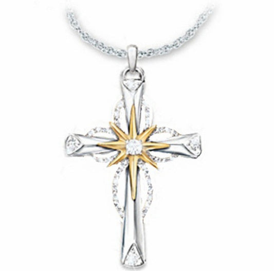 Octagonal Star Cross Pendant - Alloy Statement Necklace Charm