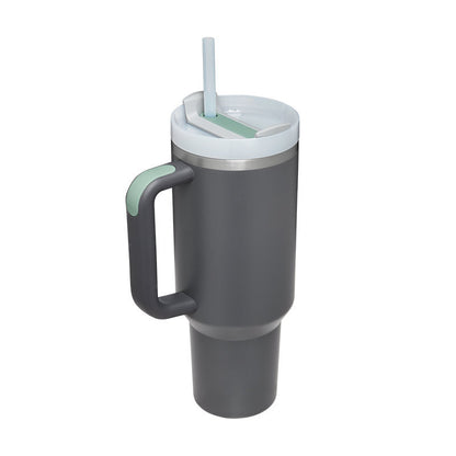 40oz Insulated Tumbler with Handle & Straw - Stainless Steel Travel Mug