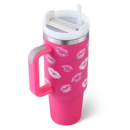 40oz Insulated Tumbler with Handle & Straw - Stainless Steel Travel Mug