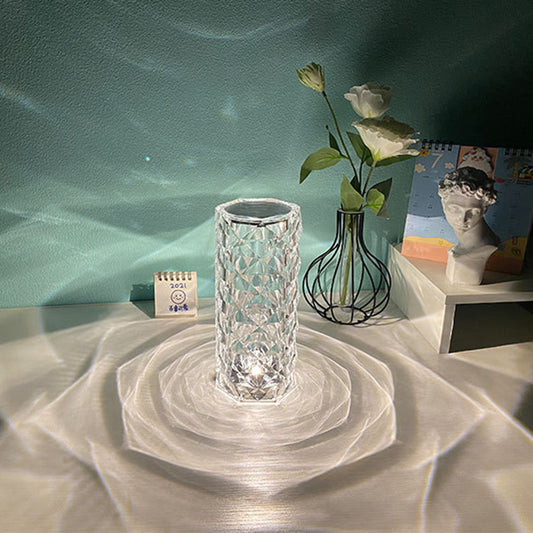 Nordic Crystal USB Lamp - Touch Dimming Diamond Night Light with Rose Projector