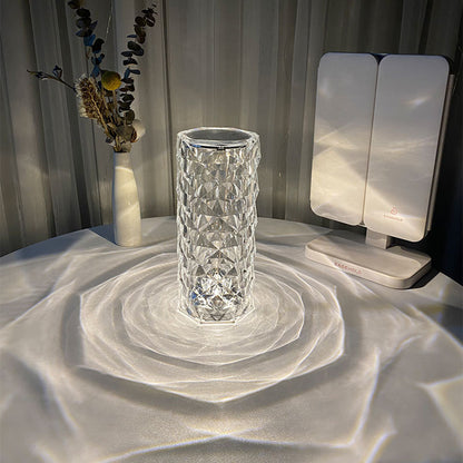 Nordic Crystal USB Lamp - Touch Dimming Diamond Night Light with Rose Projector