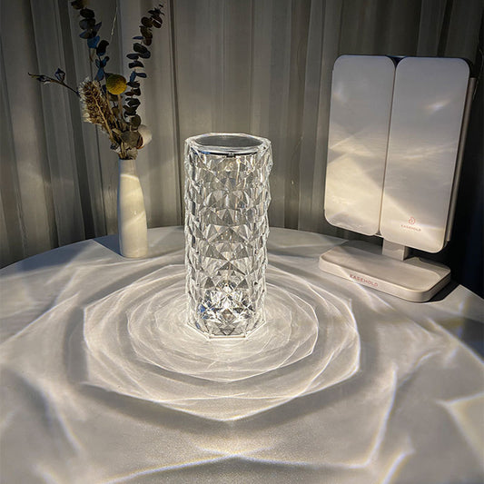 Nordic Crystal USB Lamp - Touch Dimming Diamond Night Light with Rose Projector
