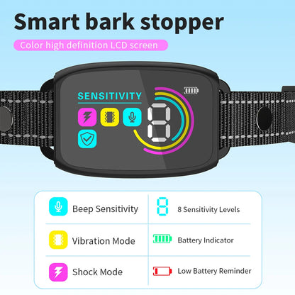 Smart Anti-Bark Dog Collar - Rechargeable Training Collar with Digital Display