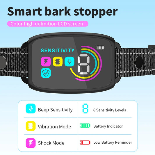 Smart Anti-Bark Dog Collar - Rechargeable Training Collar with Digital Display