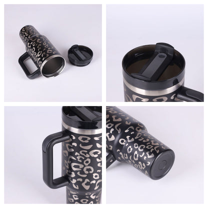40oz Insulated Tumbler with Handle & Straw - Stainless Steel Travel Mug