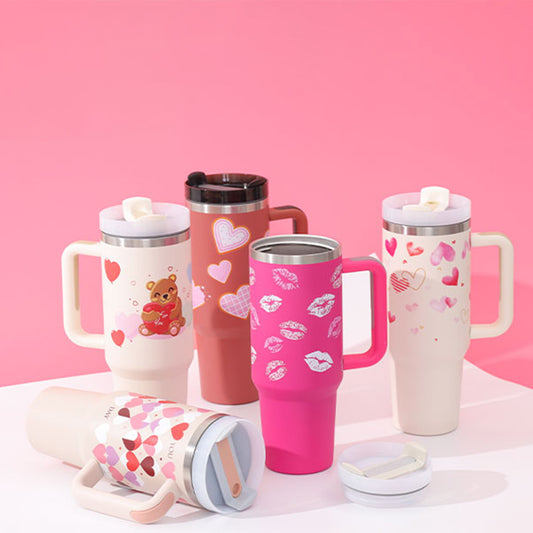 40oz Insulated Tumbler with Handle & Straw - Stainless Steel Travel Mug