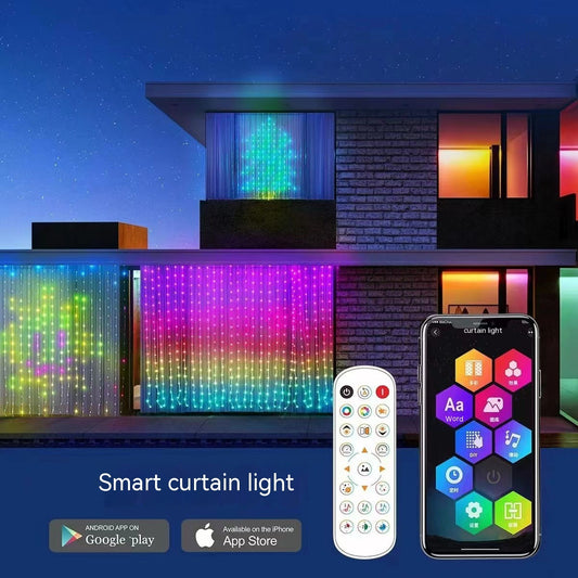 Christmas LED Curtain Lights - Waterproof String Lights with Remote Control