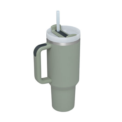 40oz Insulated Tumbler with Handle & Straw - Stainless Steel Travel Mug