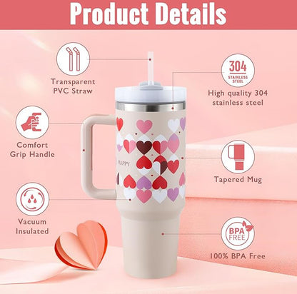 40oz Insulated Tumbler with Handle & Straw - Stainless Steel Travel Mug
